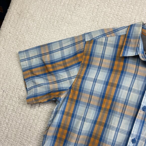 Mountain Hardwear Men's Shirt L Plaid Short Sleeve Outdoors Hiking Blue / Orange - Picture 3 of 14